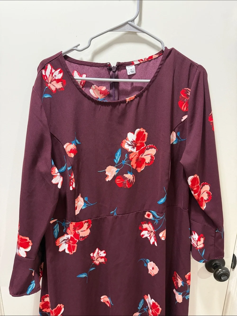 Old Navy Plum Floral Long Sleeve Dress with Red & Blue Accents